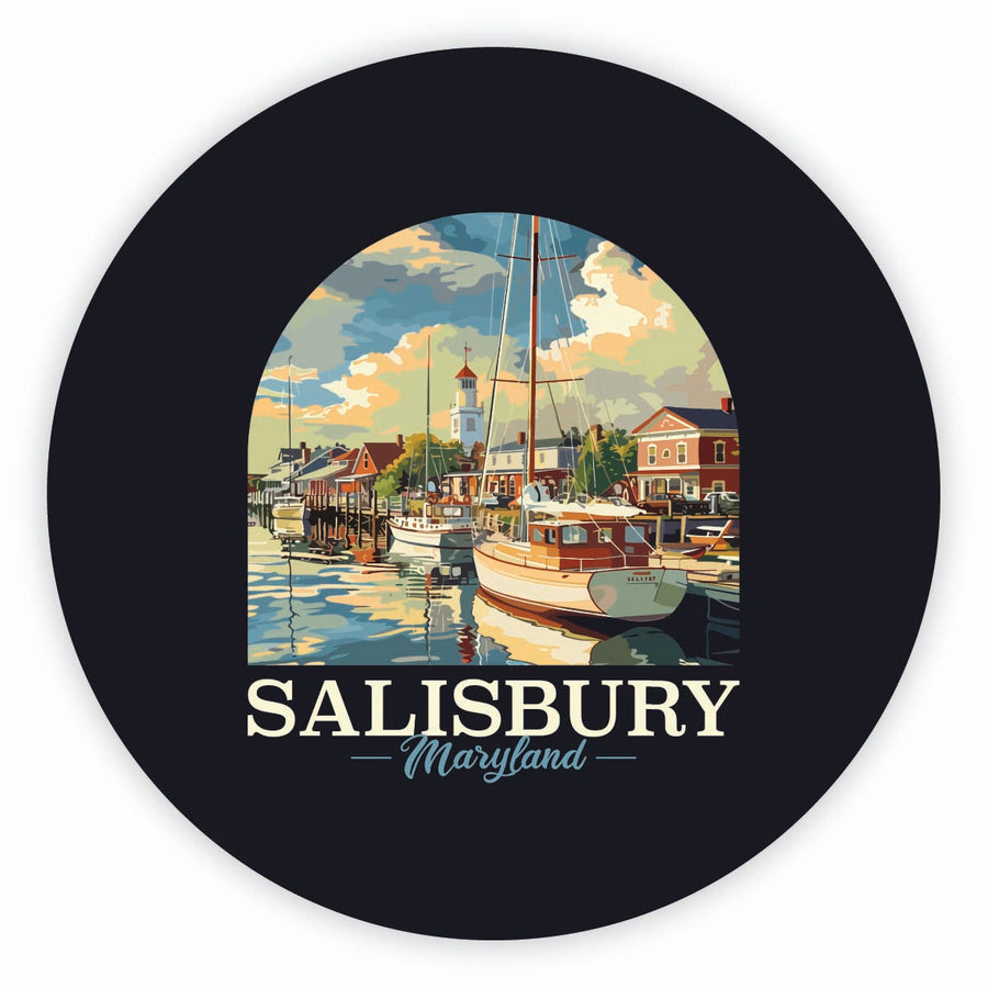 Salisbury Maryland Port of Salisbury Marina Design Souvenir Round Fridge Magnet Image 1