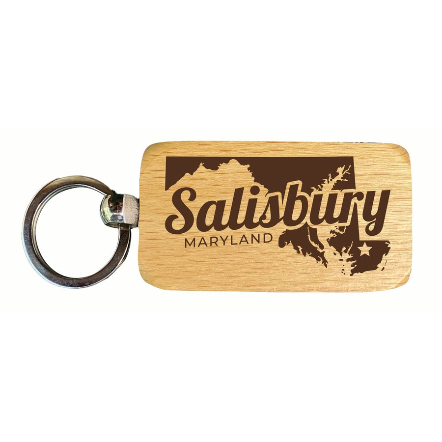 Salisbury Maryland Souvenir 2.5x1-Inch Souvenir Engraved Wooden Keychain Image 1