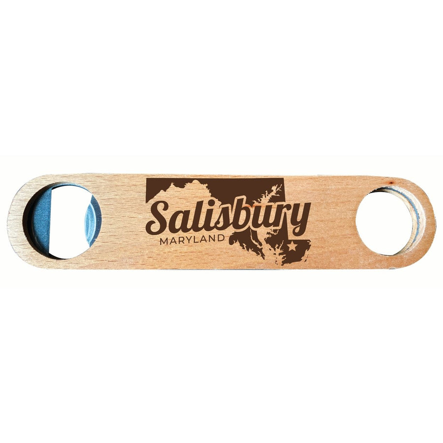 Salisbury Maryland Souvenir Engraved Wooden Bottle Opener Image 1