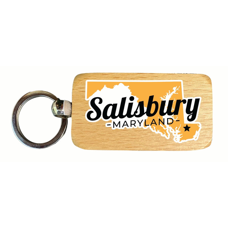 Salisbury Maryland State Shape Design Souvenir 2.5x1-Inch Souvenir Wooden Keychain Image 1