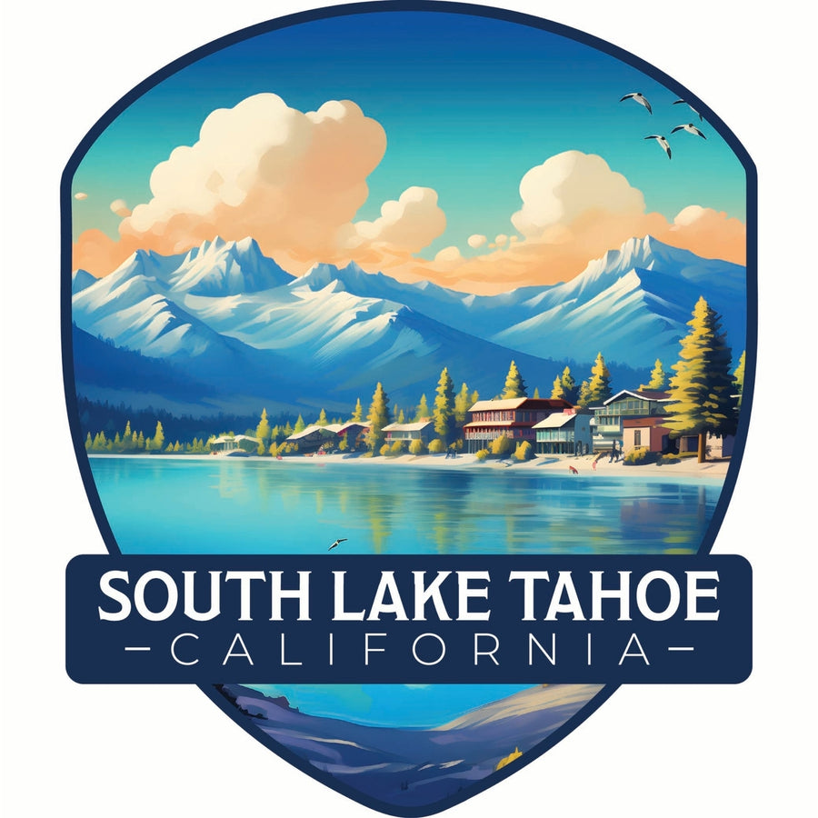 South Lake Tahoe Mountains over Lake Design Souvenir Die Cut Flat Magnet Image 1