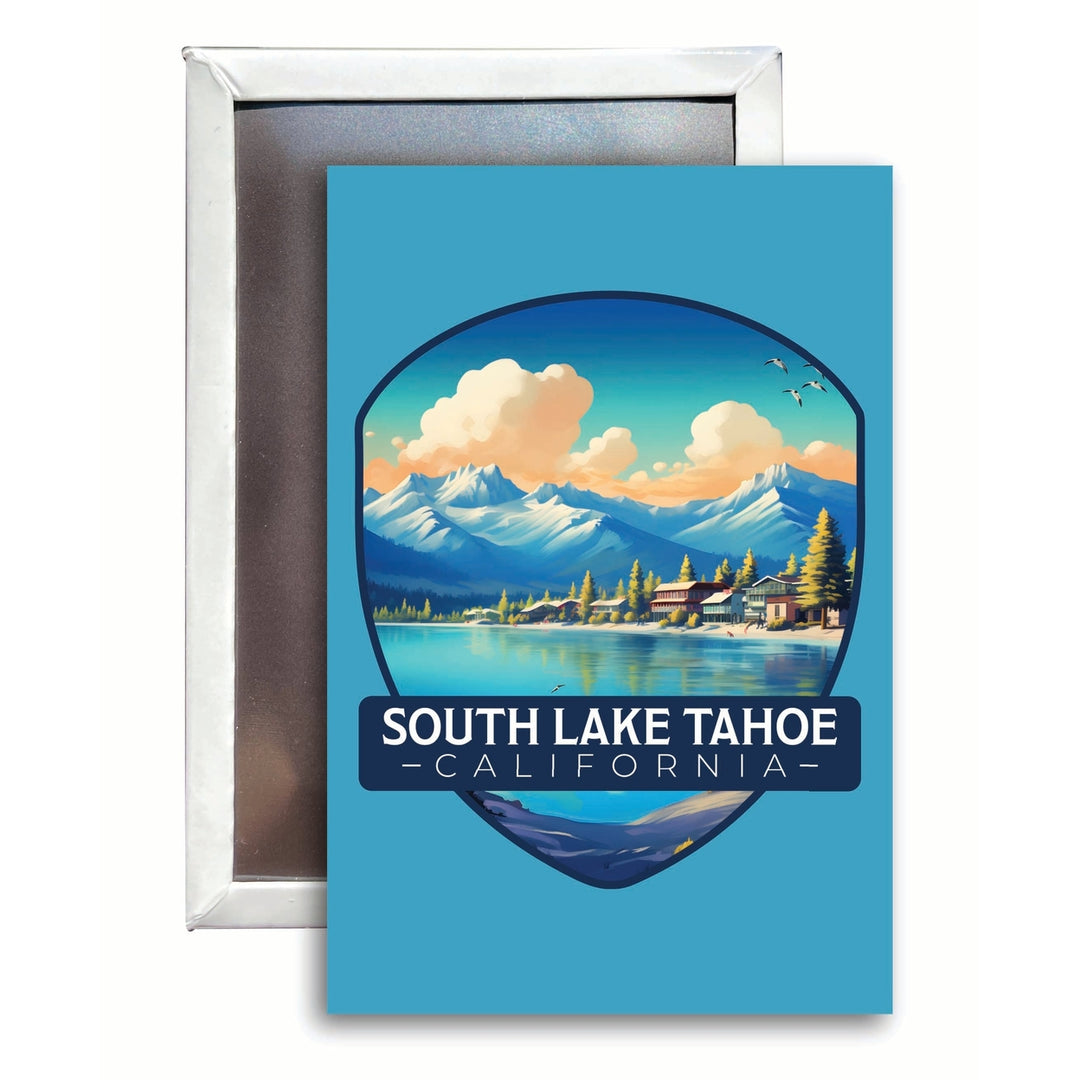 South Lake Tahoe Mountains over Lake Design Souvenir 2x3-Inch Fridge Magnet Image 1