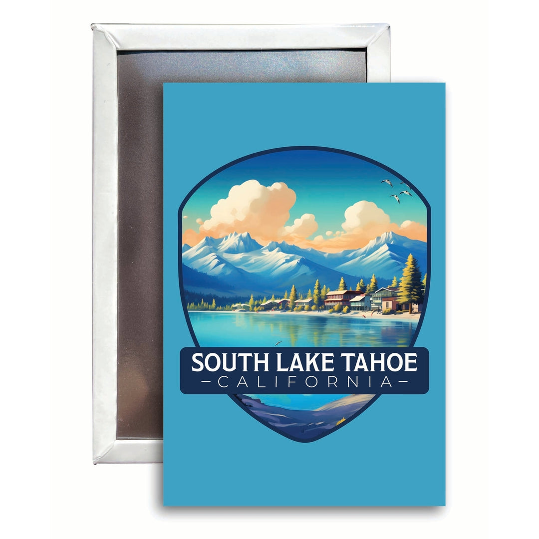 South Lake Tahoe Mountains over Lake Design Souvenir Refrigerator Magnet 2.5"X3.5" Image 1