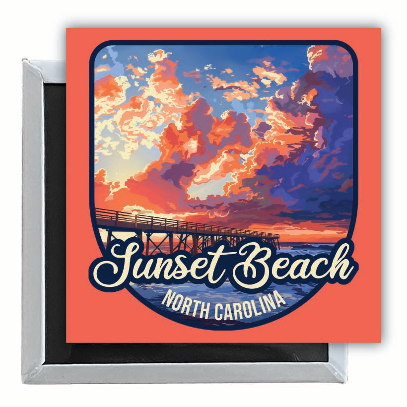 Sunset Beach North Carolina Sunset Pier Design Souvenir 2.5 x 2.5-Inch Fridge Magnet Image 1