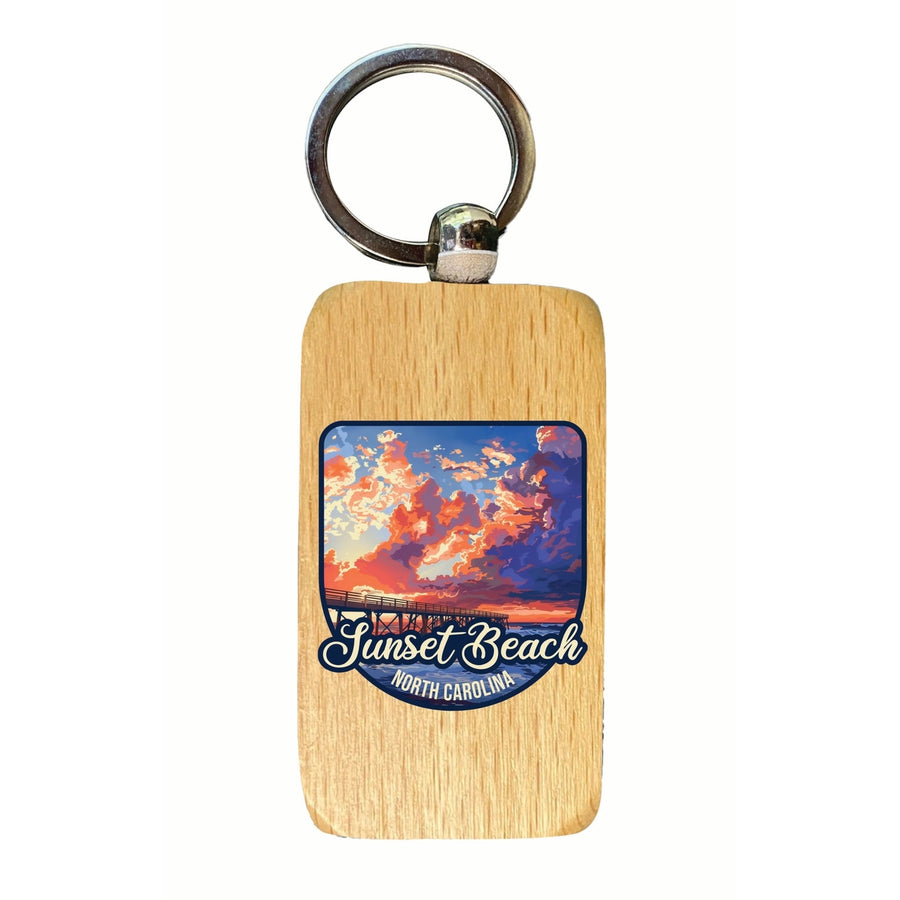 Sunset Beach North Carolina Sunset Pier Design Souvenir 2.5x1-Inch Souvenir Wooden Keychain Image 1