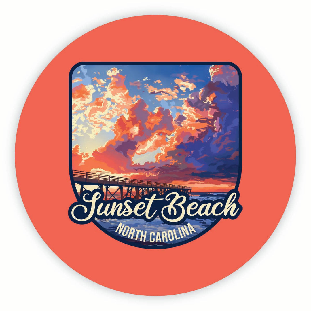 Sunset Beach North Carolina Sunset Pier Design Souvenir Round Fridge Magnet Image 1