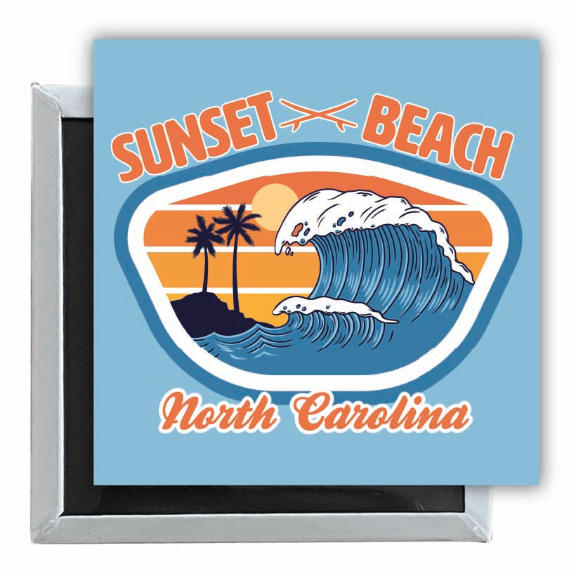 Sunset Beach North Carolina Surf Wave Design Souvenir 2.5 x 2.5-Inch Fridge Magnet Image 1