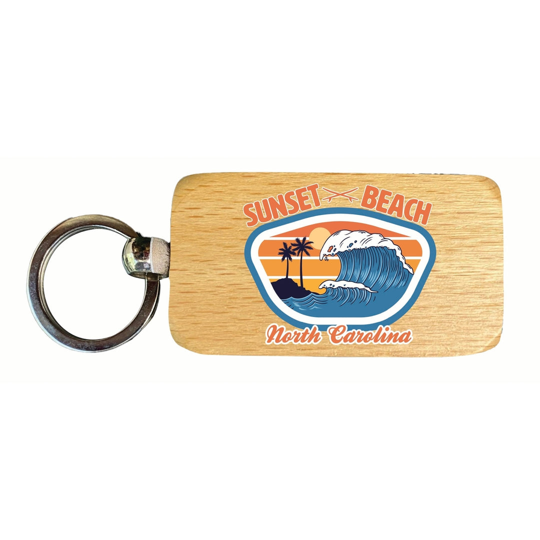 Sunset Beach North Carolina Surf Wave Design Souvenir 2.5x1-Inch Souvenir Wooden Keychain Image 1