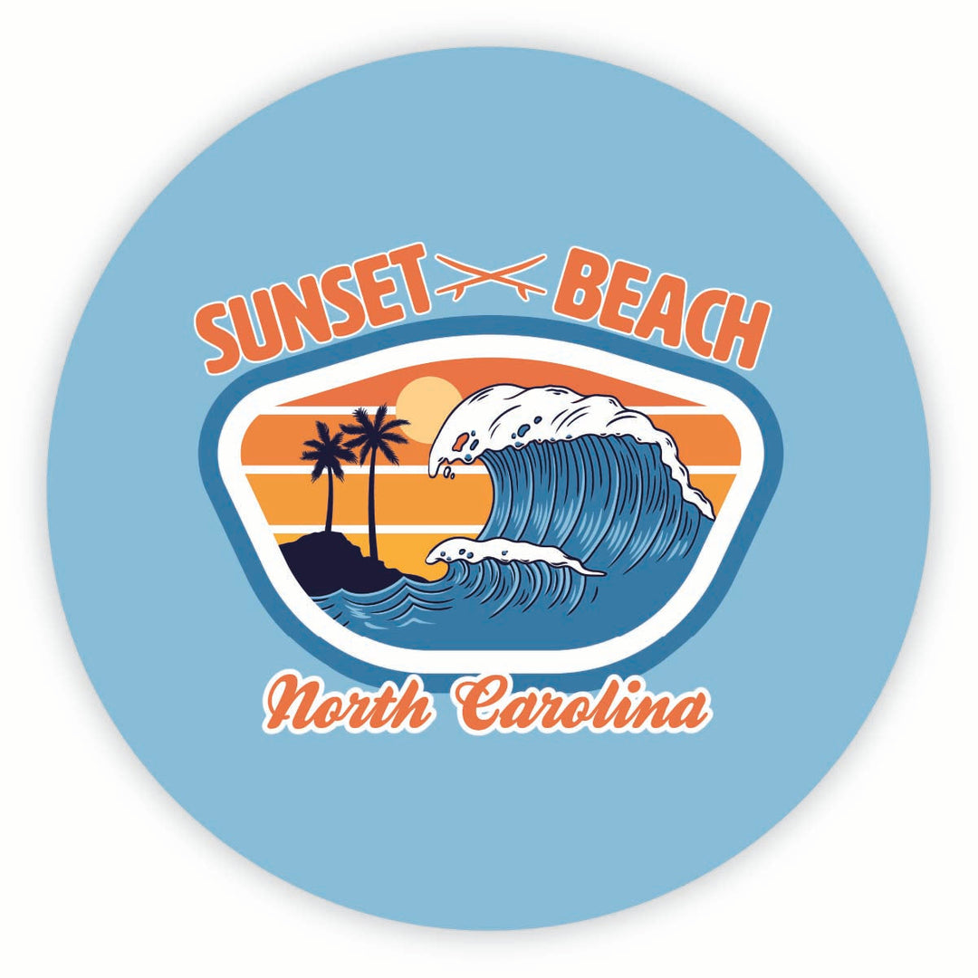 Sunset Beach North Carolina Surf Wave Design Souvenir Round Fridge Magnet Image 1