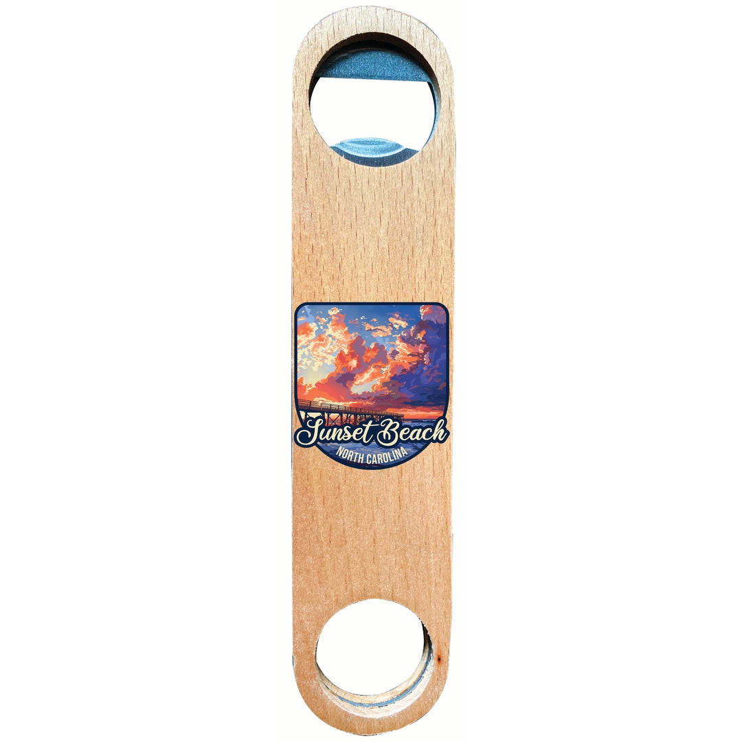 Sunset Beach North Carolina Sunset Pier Design Souvenir Wooden Bottle Opener Image 1