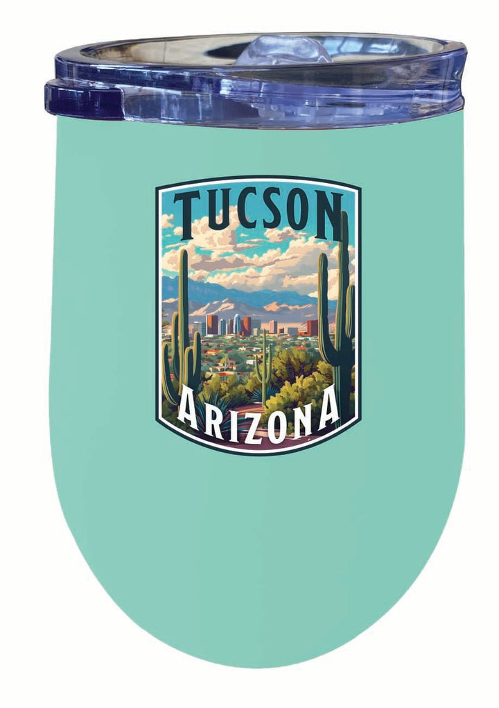 Tucson Arizona Cactus and Cityscape Design Souvenir 12 oz Insulated Wine Stainless Steel Tumbler Image 1