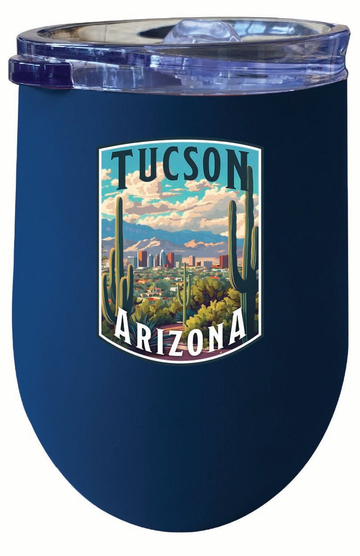 Tucson Arizona Cactus and Cityscape Design Souvenir 12 oz Insulated Wine Stainless Steel Tumbler Image 2