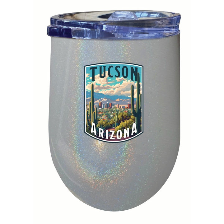 Tucson Arizona Cactus and Cityscape Design Souvenir 12 oz Insulated Wine Stainless Steel Tumbler Image 1