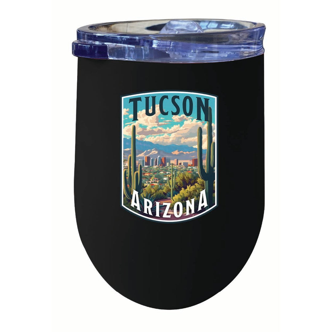 Tucson Arizona Cactus and Cityscape Design Souvenir 12 oz Insulated Wine Stainless Steel Tumbler Image 4