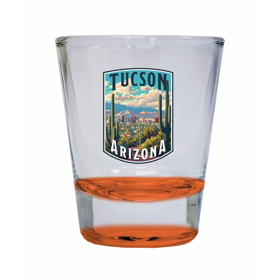 Tucson Arizona Cactus and Cityscape Design Souvenir 2 Ounce Shot Glass Round Image 1