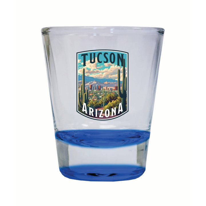 Tucson Arizona Cactus and Cityscape Design Souvenir 2 Ounce Shot Glass Round Image 2