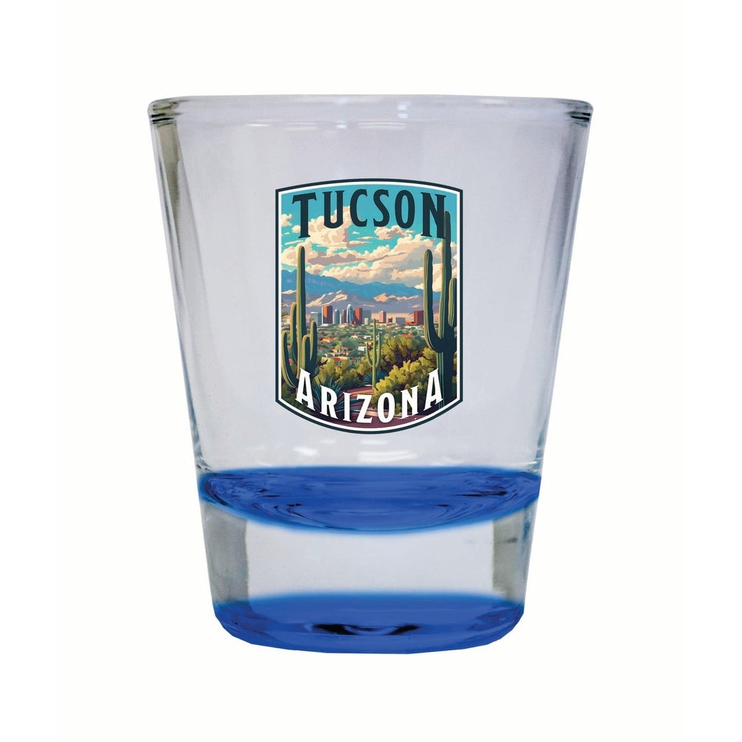 Tucson Arizona Cactus and Cityscape Design Souvenir 2 Ounce Shot Glass Round Image 1