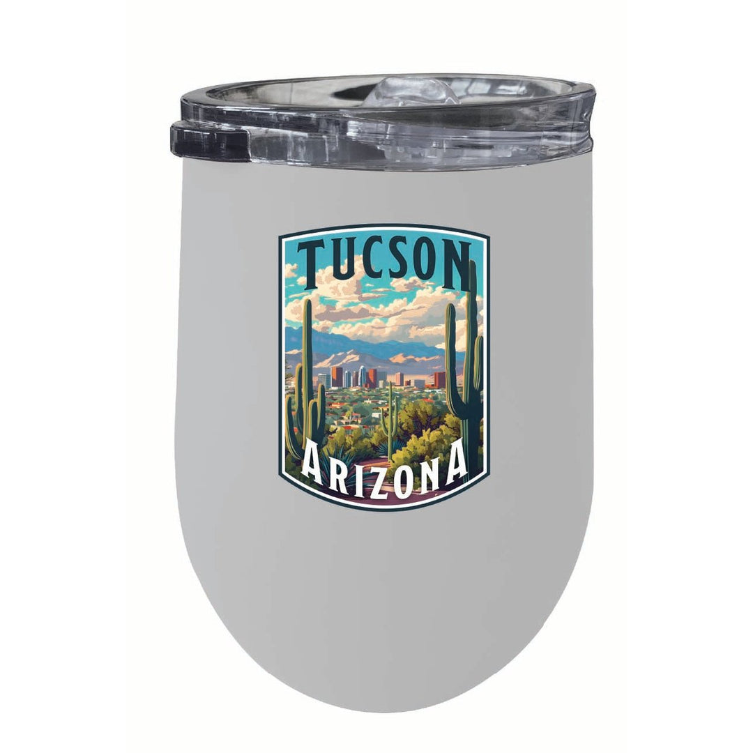 Tucson Arizona Cactus and Cityscape Design Souvenir 12 oz Insulated Wine Stainless Steel Tumbler Image 6