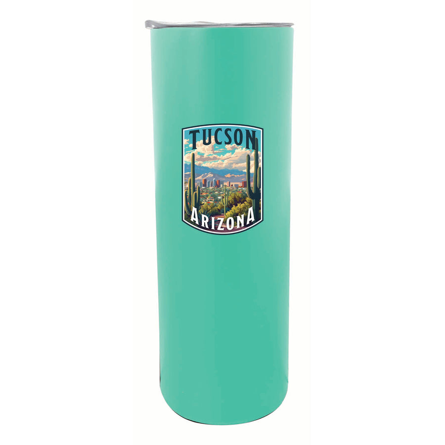 Tucson Arizona Cactus and Cityscape Design Souvenir 20 oz Insulated Stainless Steel Skinny Tumbler Image 1