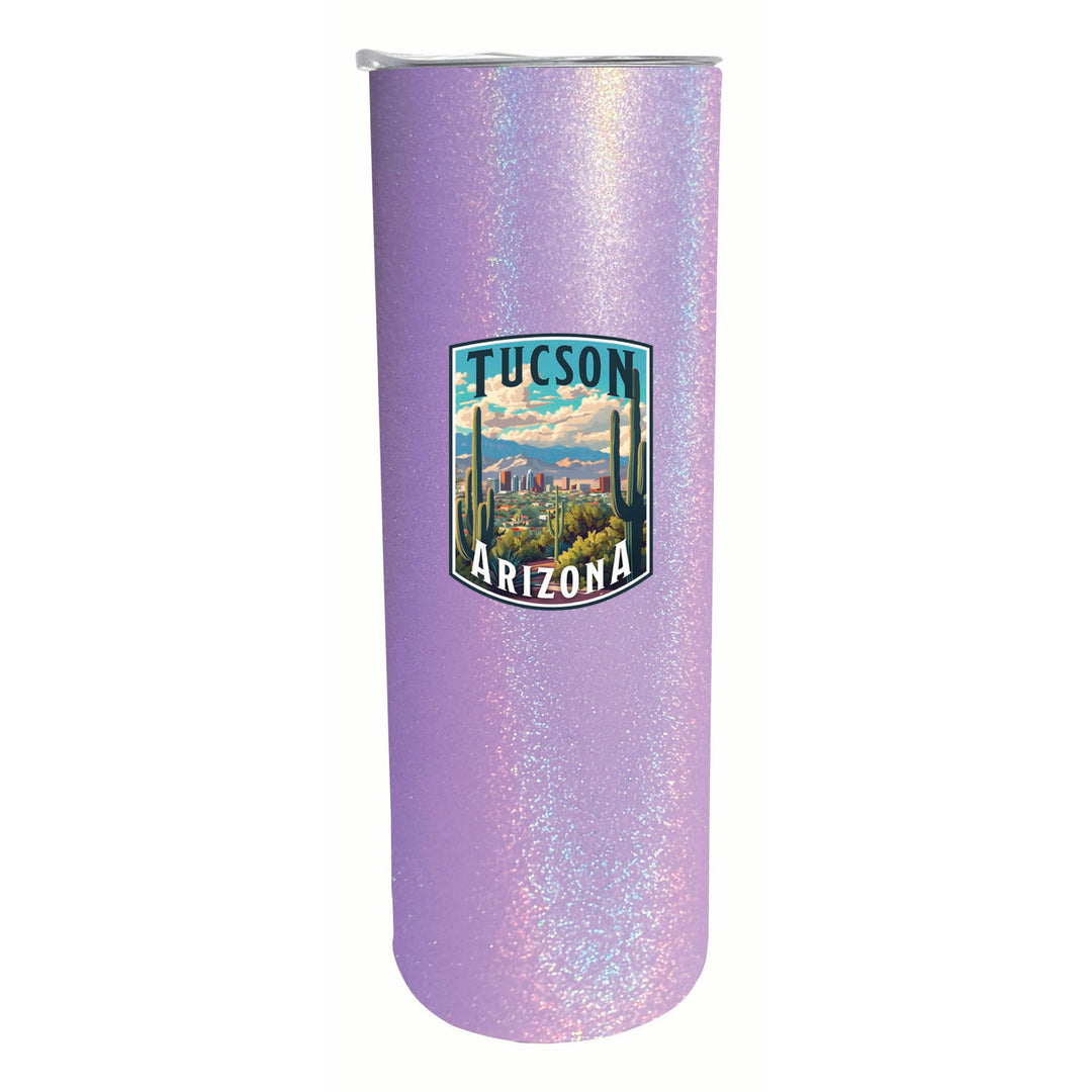 Tucson Arizona Cactus and Cityscape Design Souvenir 20 oz Insulated Stainless Steel Skinny Tumbler Image 2