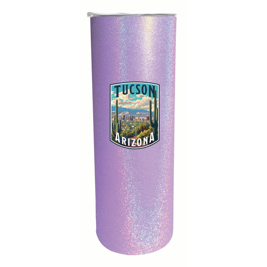 Tucson Arizona Cactus and Cityscape Design Souvenir 20 oz Insulated Stainless Steel Skinny Tumbler Image 1