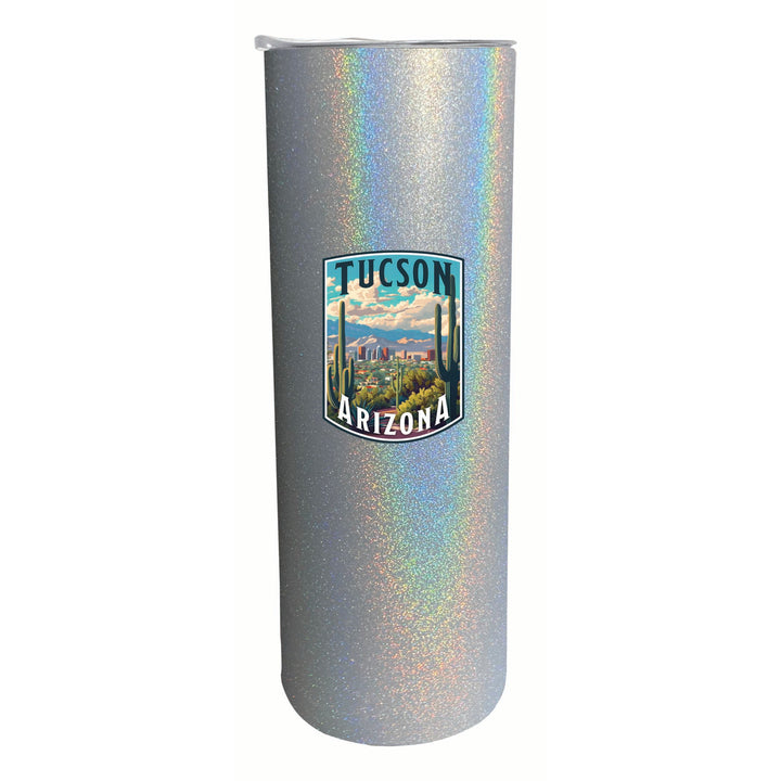 Tucson Arizona Cactus and Cityscape Design Souvenir 20 oz Insulated Stainless Steel Skinny Tumbler Image 3