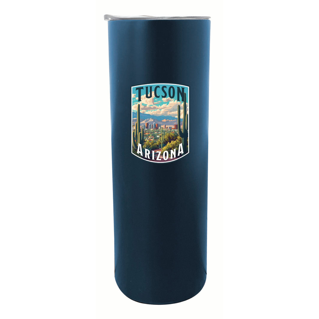 Tucson Arizona Cactus and Cityscape Design Souvenir 20 oz Insulated Stainless Steel Skinny Tumbler Image 4