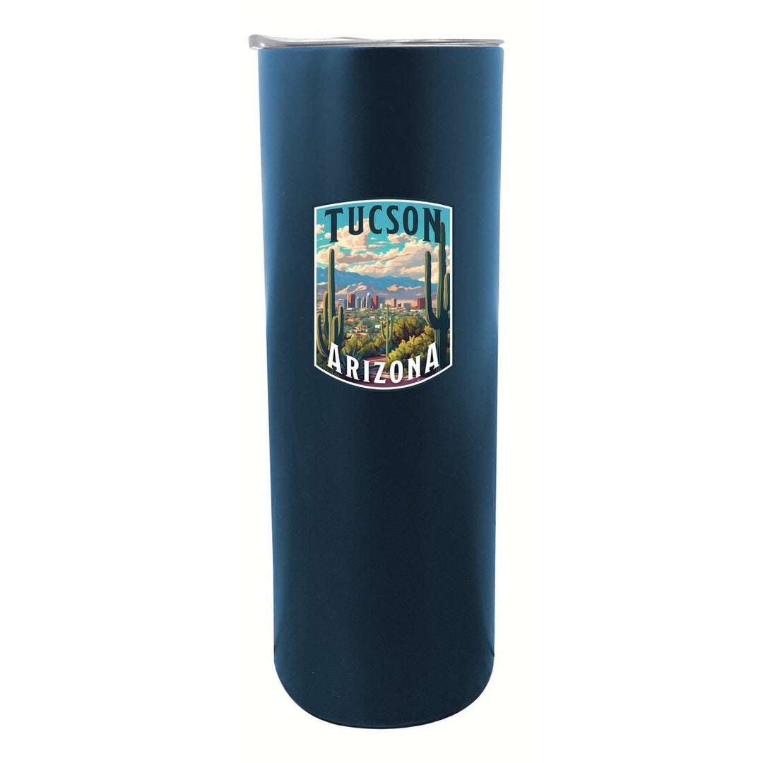 Tucson Arizona Cactus and Cityscape Design Souvenir 20 oz Insulated Stainless Steel Skinny Tumbler Image 1