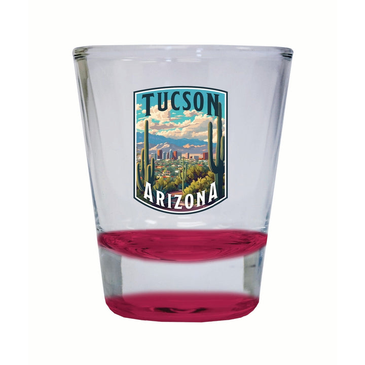 Tucson Arizona Cactus and Cityscape Design Souvenir 2 Ounce Shot Glass Round Image 4