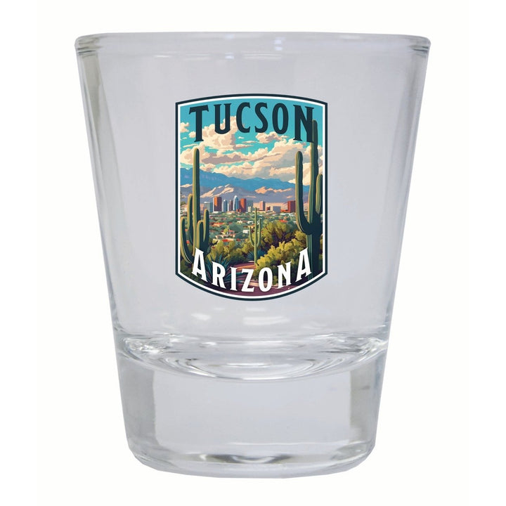 Tucson Arizona Cactus and Cityscape Design Souvenir 2 Ounce Shot Glass Round Image 4