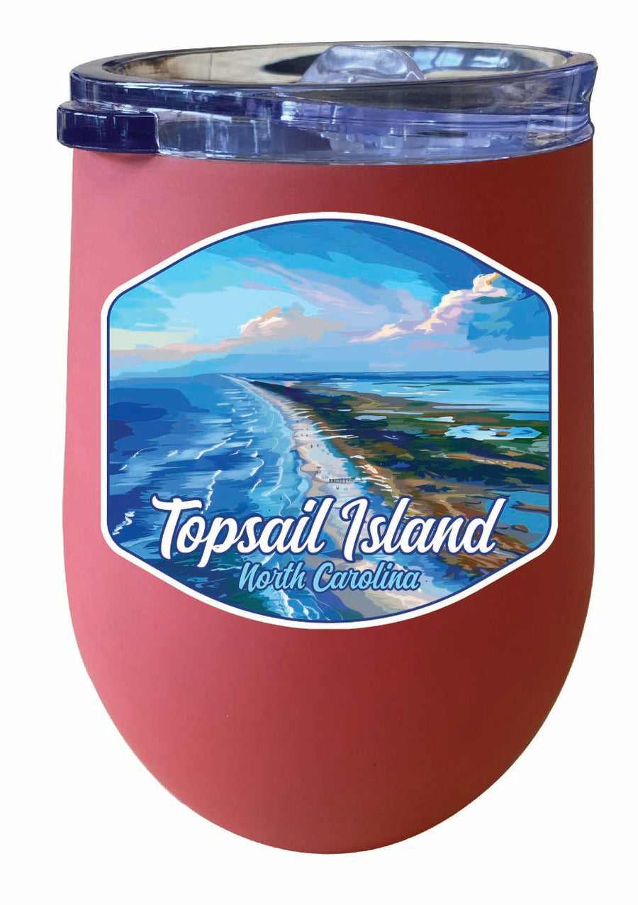 Topsail Island North Carolina Aerial View Design Souvenir 12 oz Insulated Wine Stainless Steel Tumbler Image 1