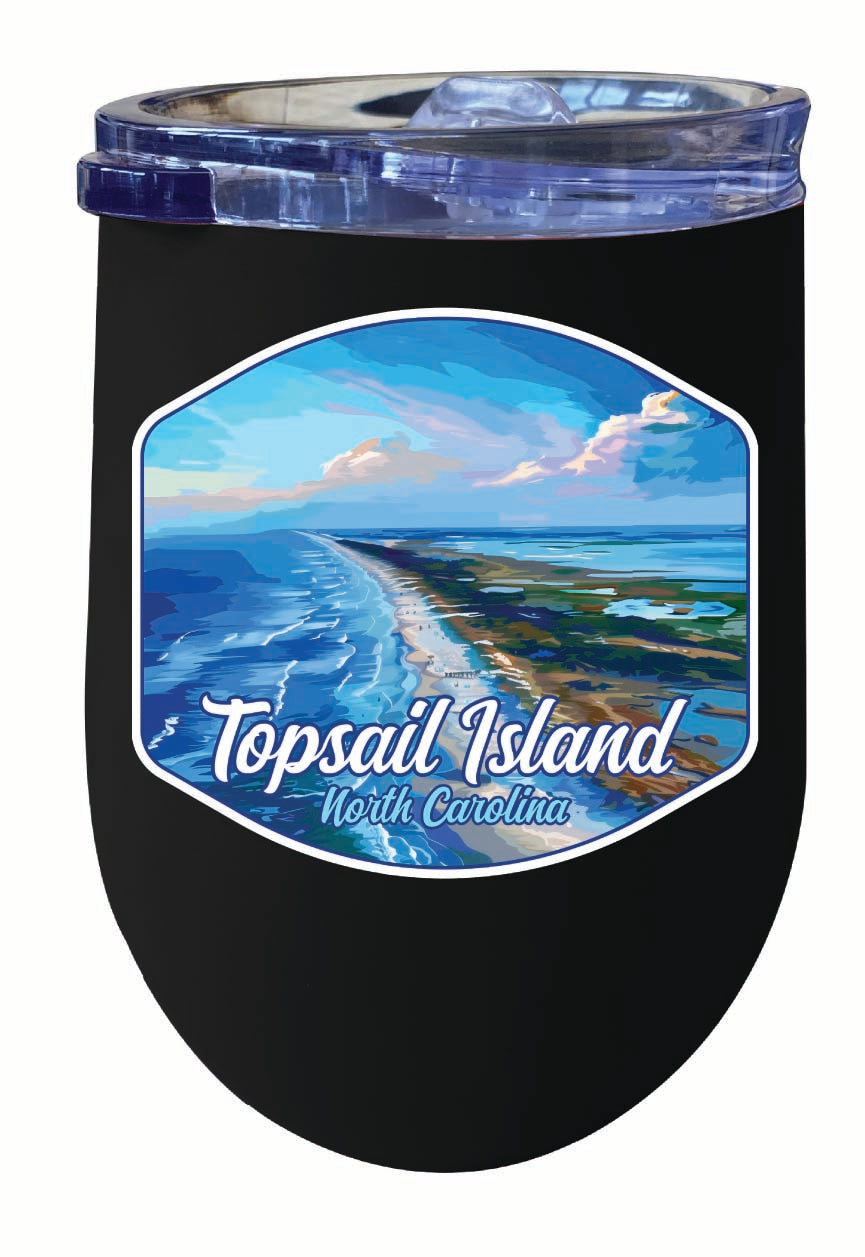 Topsail Island North Carolina Aerial View Design Souvenir 12 oz Insulated Wine Stainless Steel Tumbler Image 2