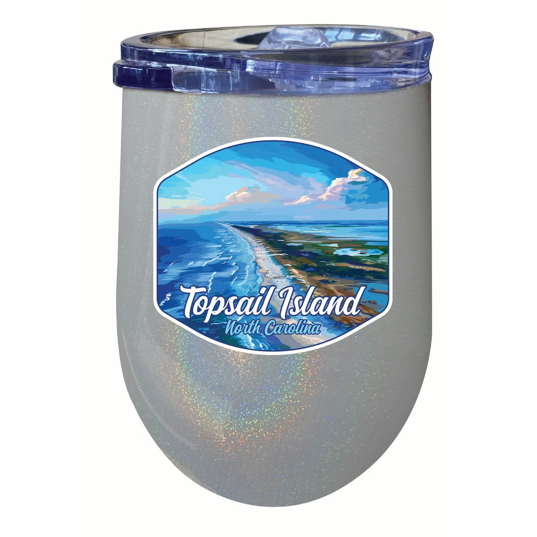 Topsail Island North Carolina Aerial View Design Souvenir 12 oz Insulated Wine Stainless Steel Tumbler Image 4