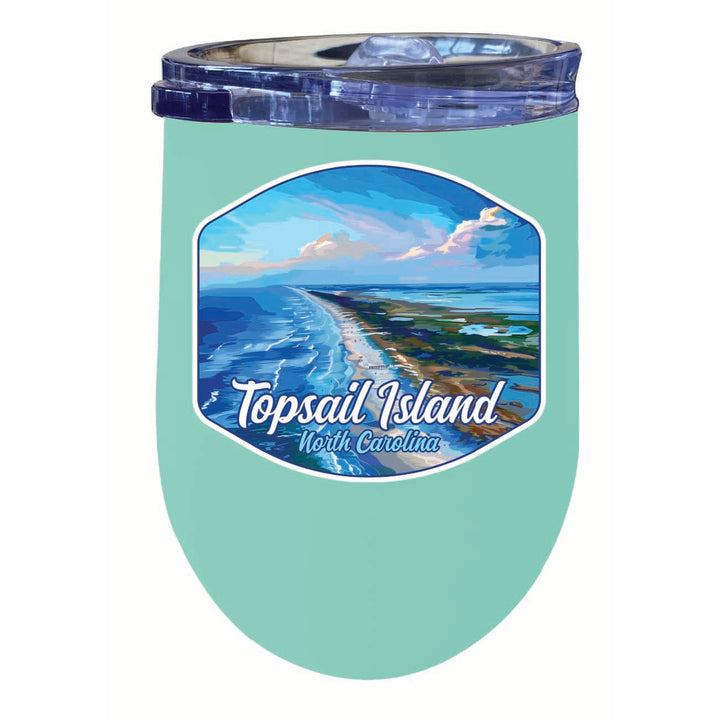 Topsail Island North Carolina Aerial View Design Souvenir 12 oz Insulated Wine Stainless Steel Tumbler Image 4