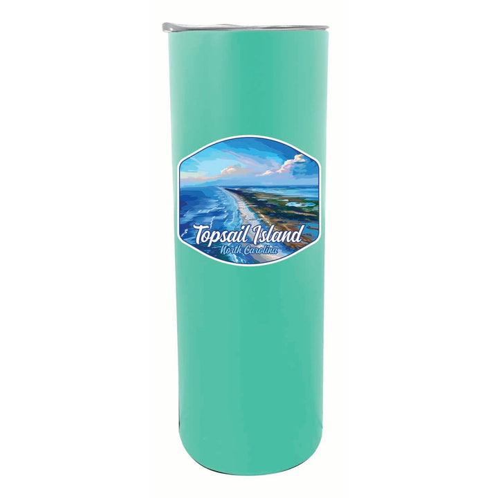 Topsail Island North Carolina Aerial View Design Souvenir 20 oz Insulated Stainless Steel Skinny Tumbler Image 1