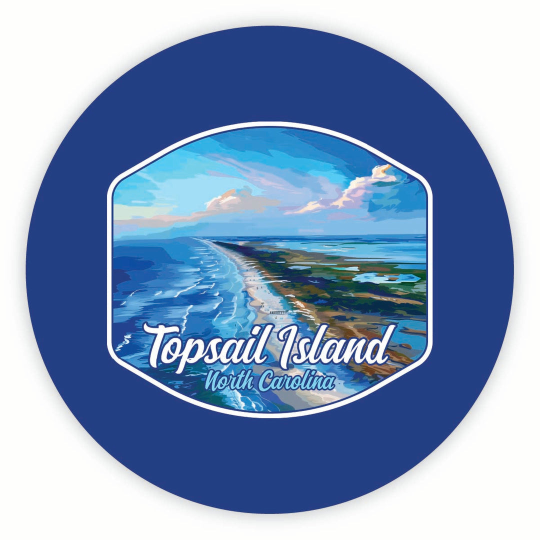 Topsail Island North Carolina Aerial View Design Souvenir Round Fridge Magnet Image 1