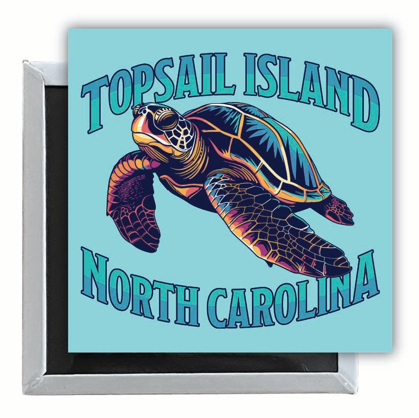 Topsail Island North Carolina Colorful Turtle Design Souvenir 2.5 x 2.5-Inch Fridge Magnet Image 1