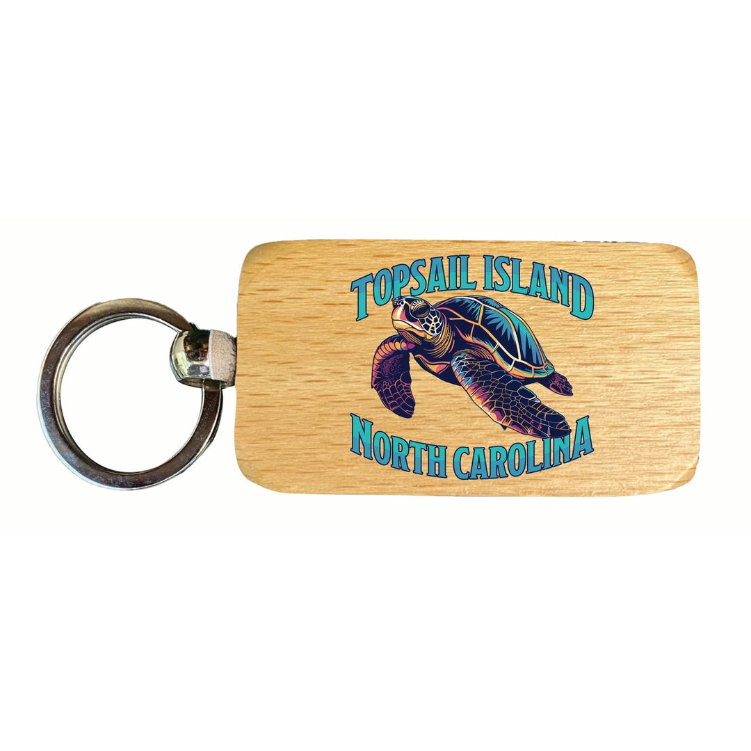 Topsail Island North Carolina Colorful Turtle Design Souvenir 2.5x1-Inch Souvenir Wooden Keychain Image 1