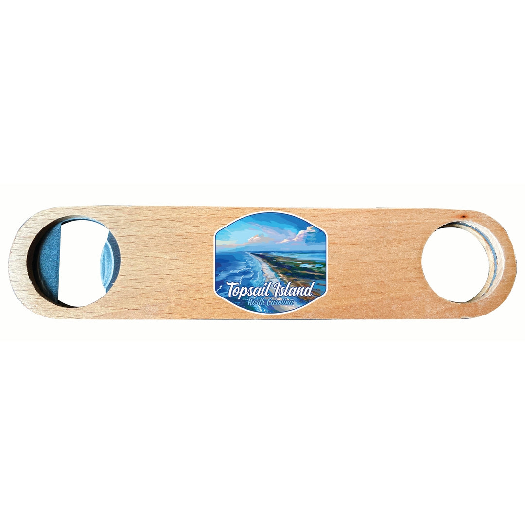 Topsail Island North Carolina Aerial View Design Souvenir Wooden Bottle Opener Image 1