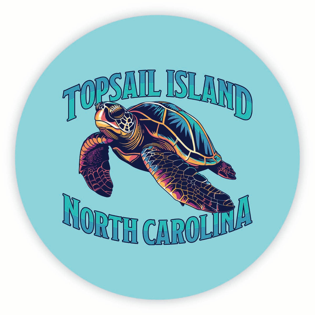 Topsail Island North Carolina Colorful Turtle Design Souvenir Round Fridge Magnet Image 1