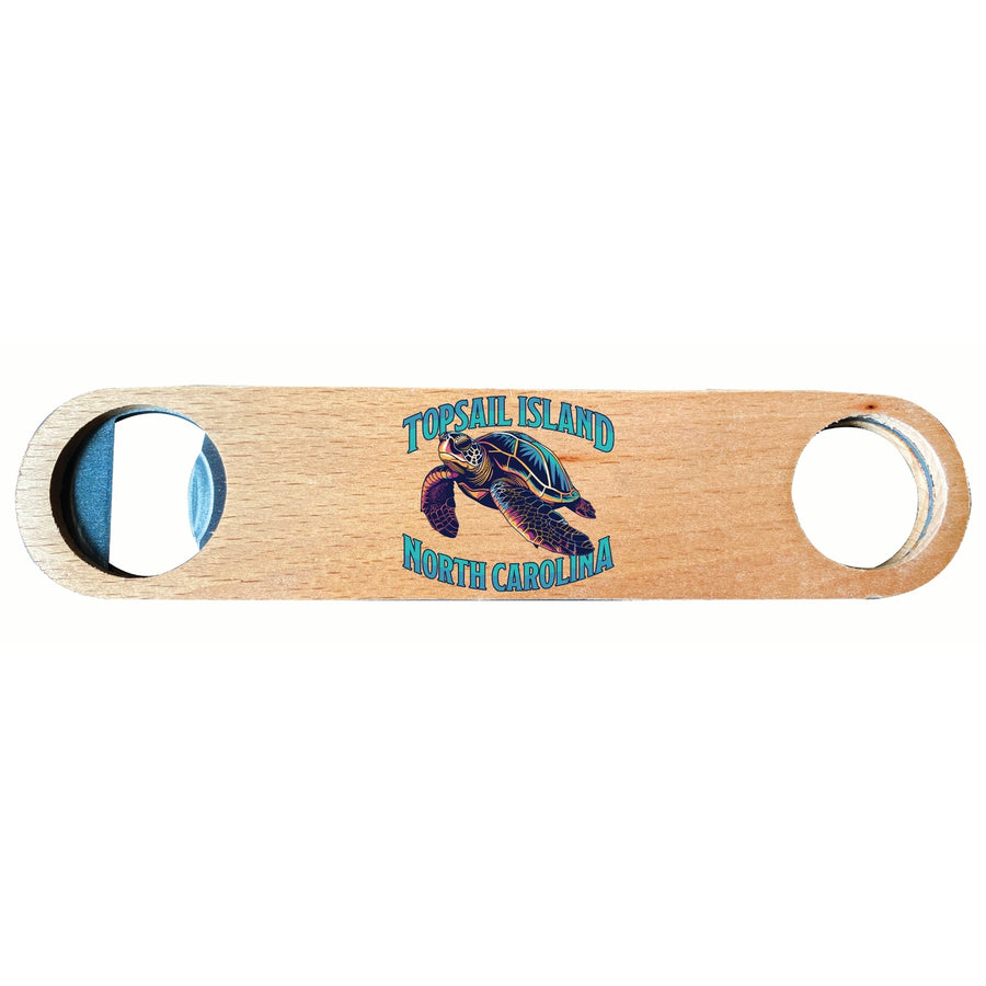 Topsail Island North Carolina Colorful Turtle Design Souvenir Wooden Bottle Opener Image 1