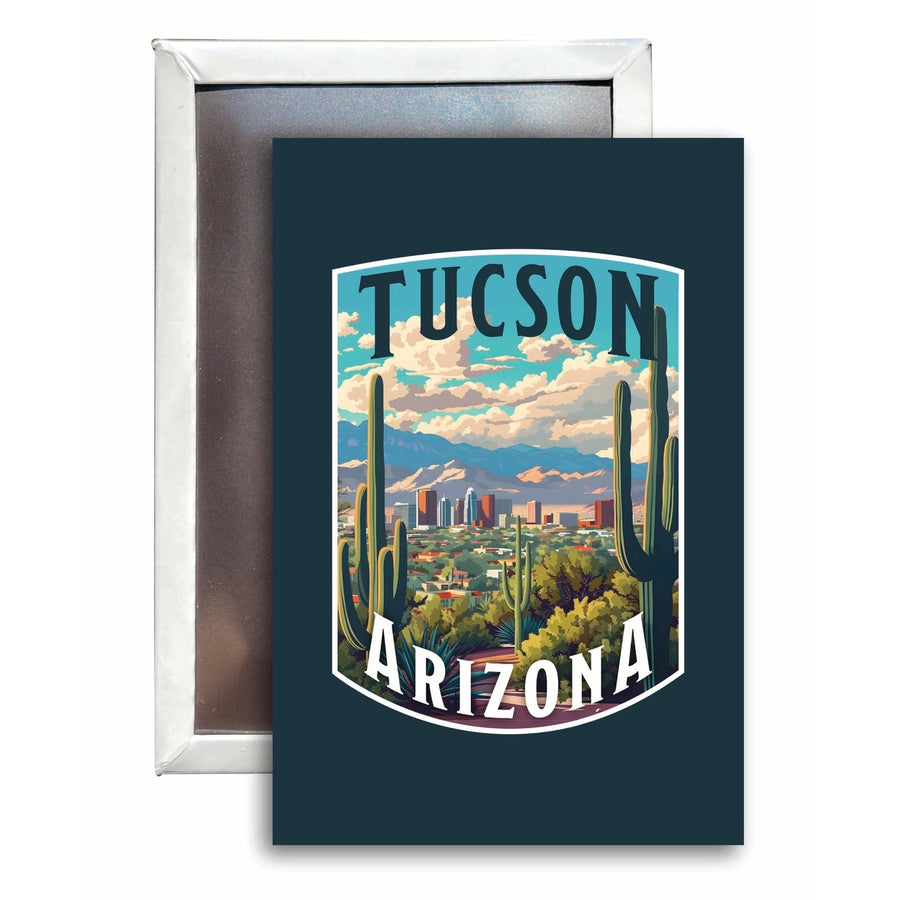 Tucson Arizona Cactus and Cityscape Design Souvenir 2x3-Inch Fridge Magnet Image 1