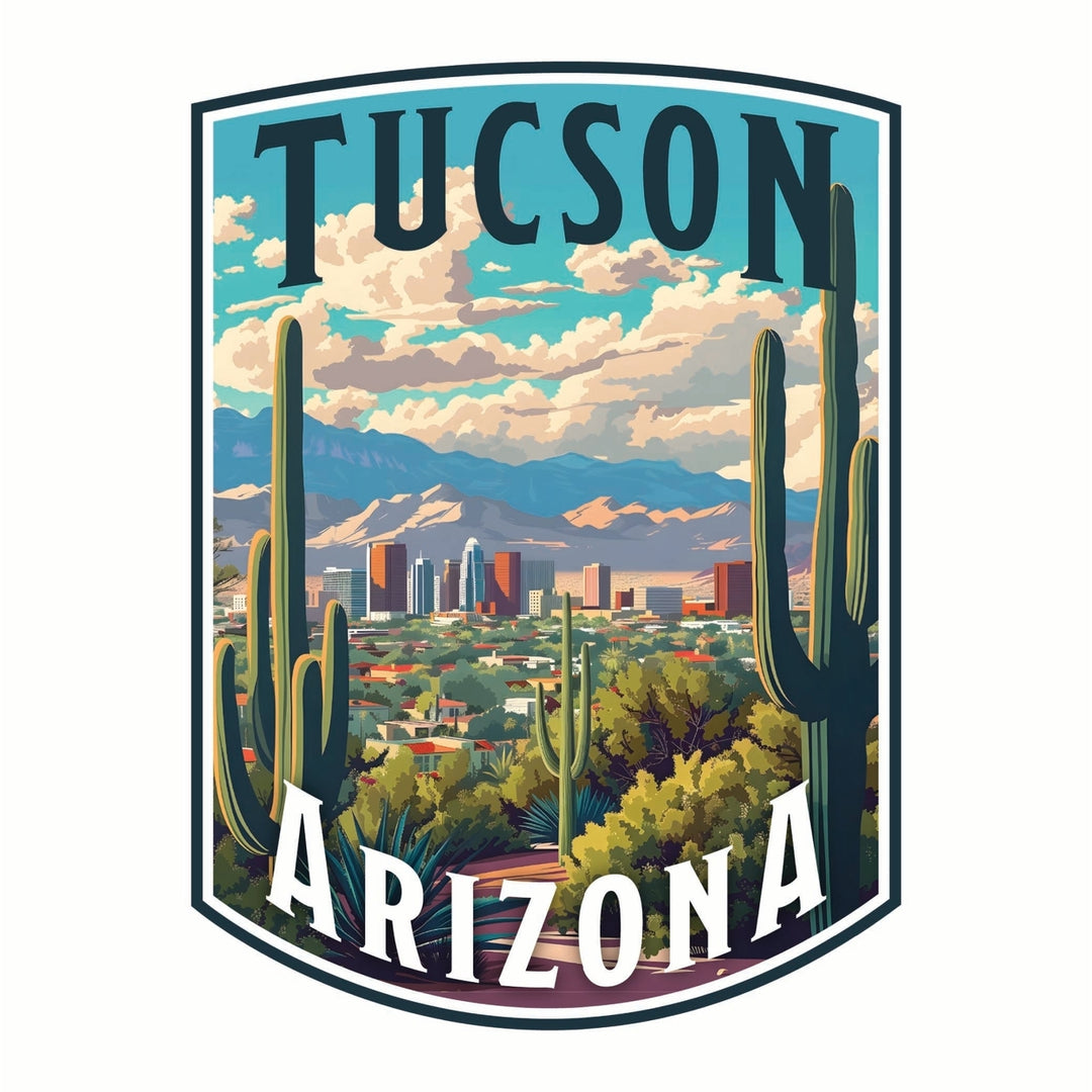 Tucson Arizona Cactus and Cityscape Design Souvenir Die Cut Flat Magnet Image 1