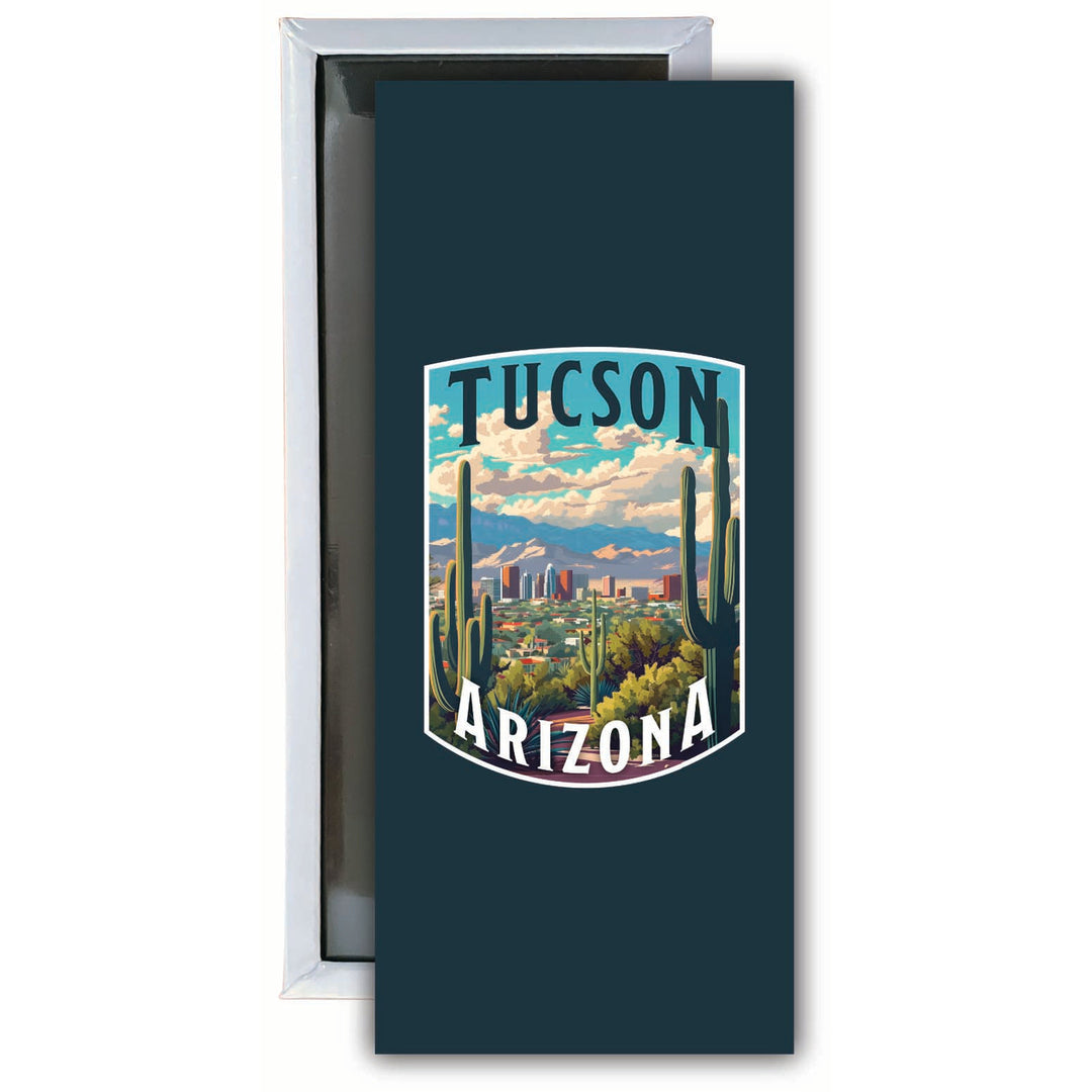 Tucson Arizona Cactus and Cityscape Design Souvenir Fridge Magnet 4.75 x 2 Inch Image 1