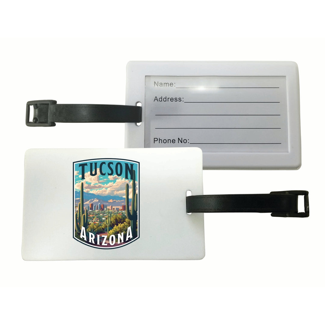 Tucson Arizona Cactus and Cityscape Design Souvenir Luggage Tag Image 1