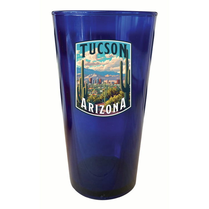 Tucson Arizona Cactus and Cityscape Design Souvenir Plastic 16 oz pint Image 2