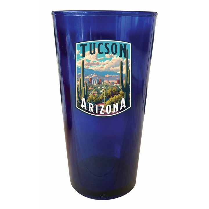 Tucson Arizona Cactus and Cityscape Design Souvenir Plastic 16 oz pint Image 1