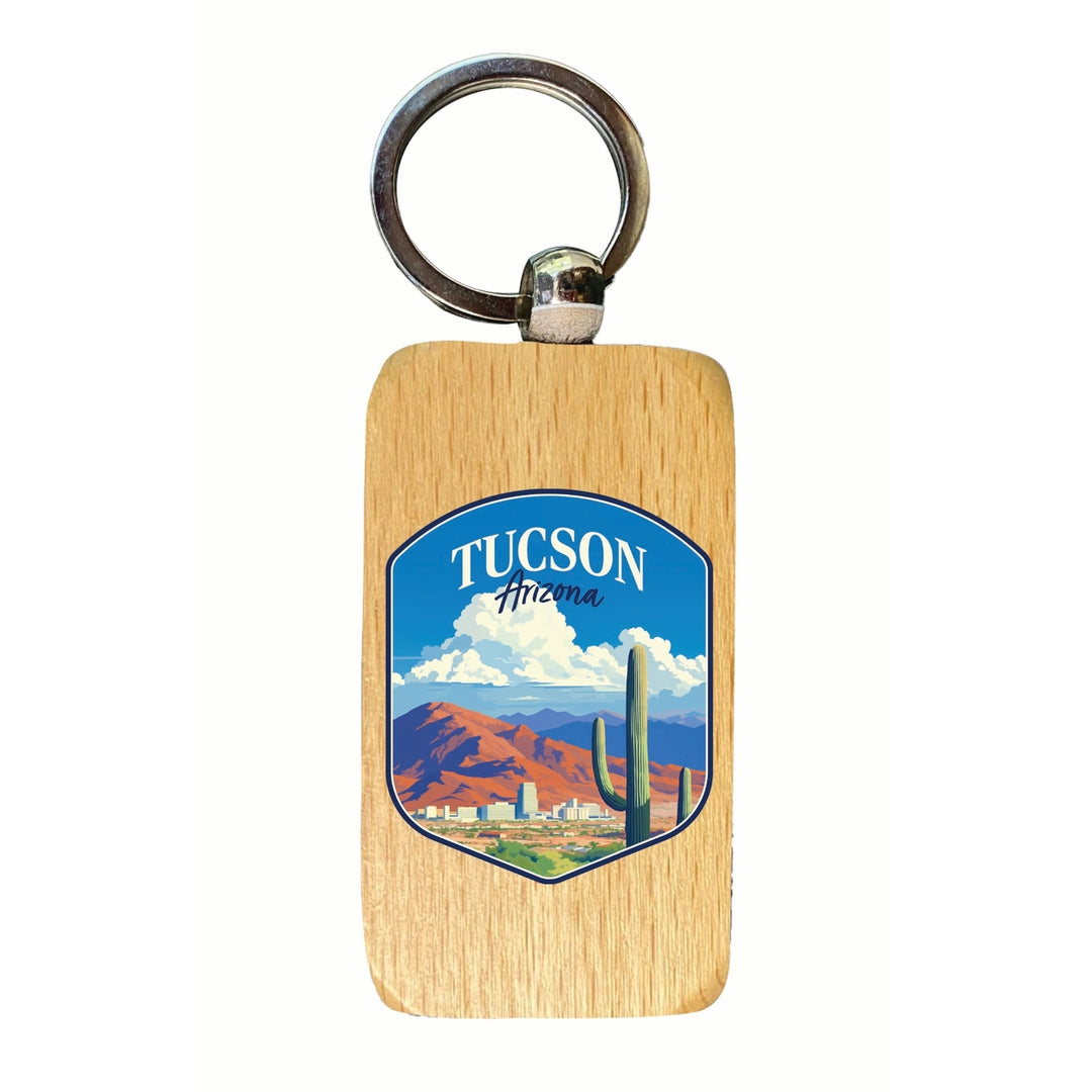 Tucson Arizona Desert Mountains Design Souvenir 2.5x1-Inch Souvenir Wooden Keychain Image 1