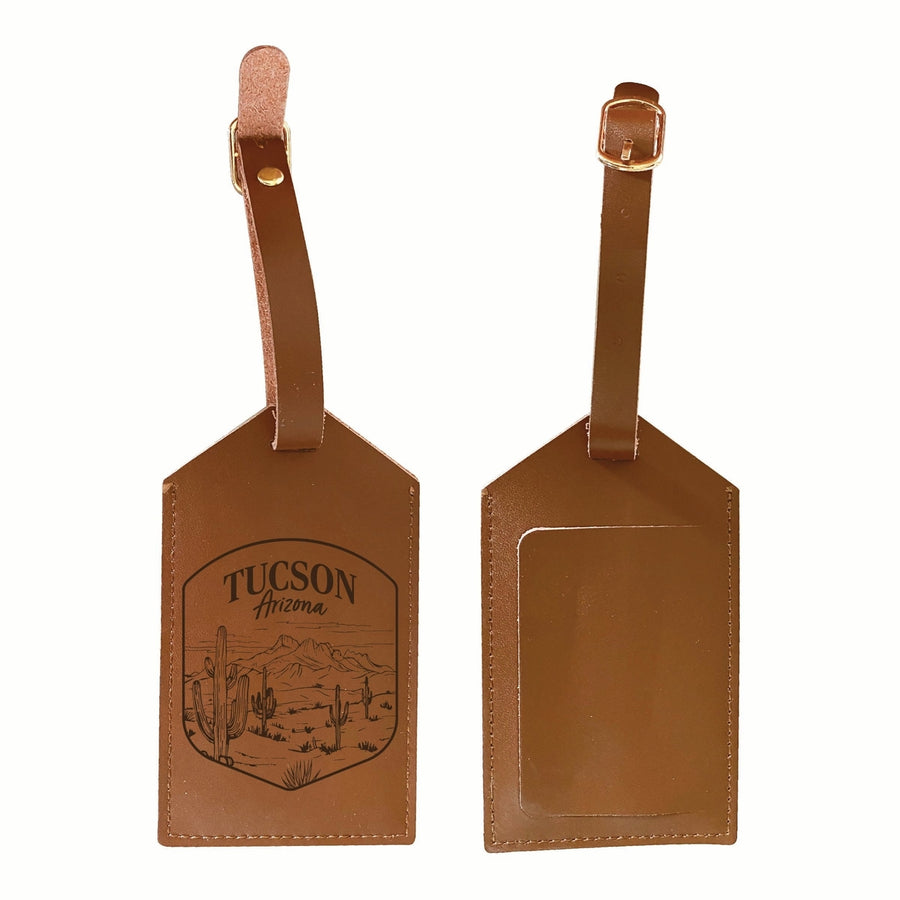 Tucson Arizona Souvenir Engraved Leather Luggage Tag Image 1