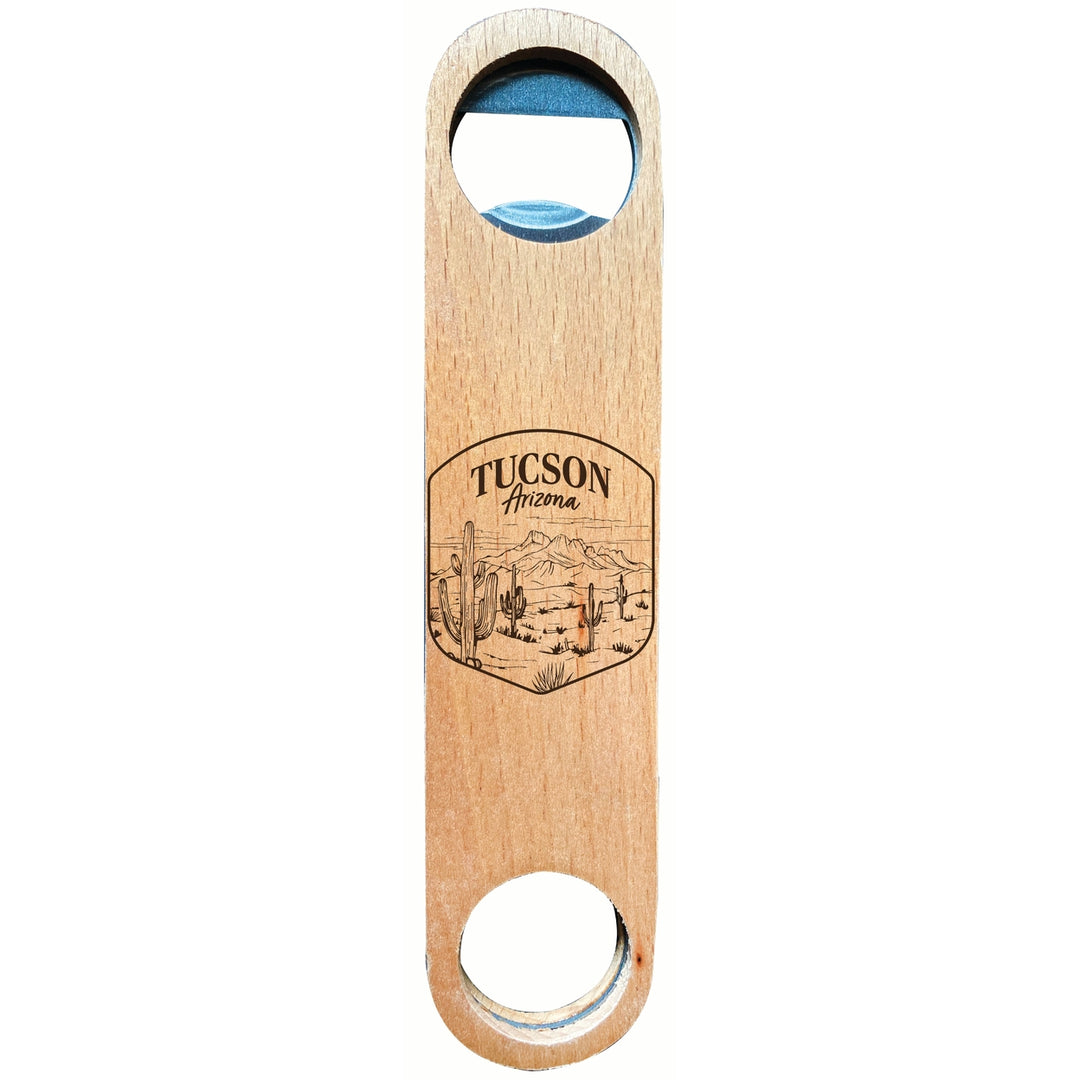 Tucson Arizona Souvenir Engraved Wooden Bottle Opener Image 1